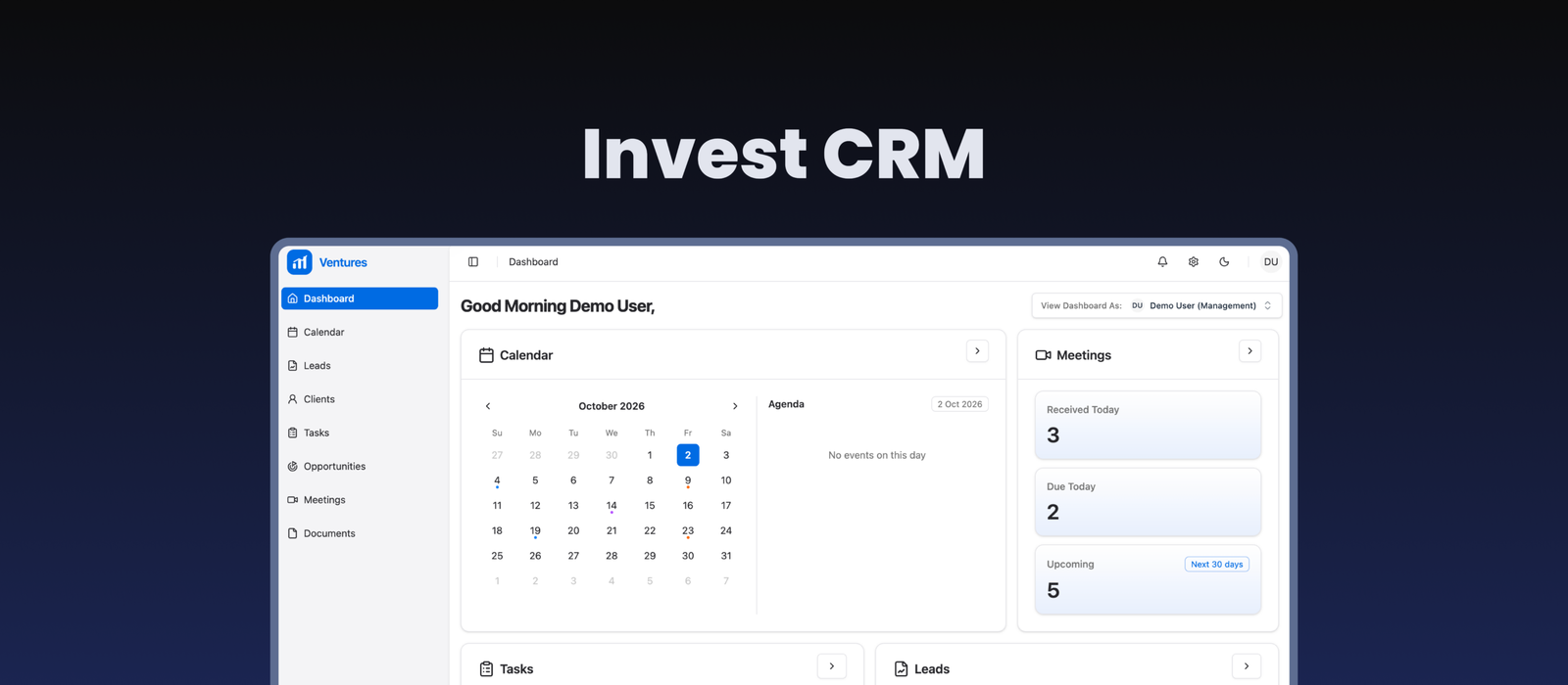 Invest CRM project preview.